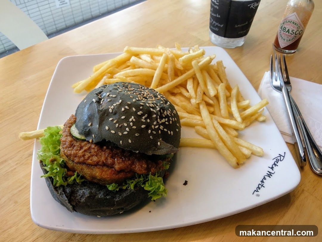 Black Burger and Fries