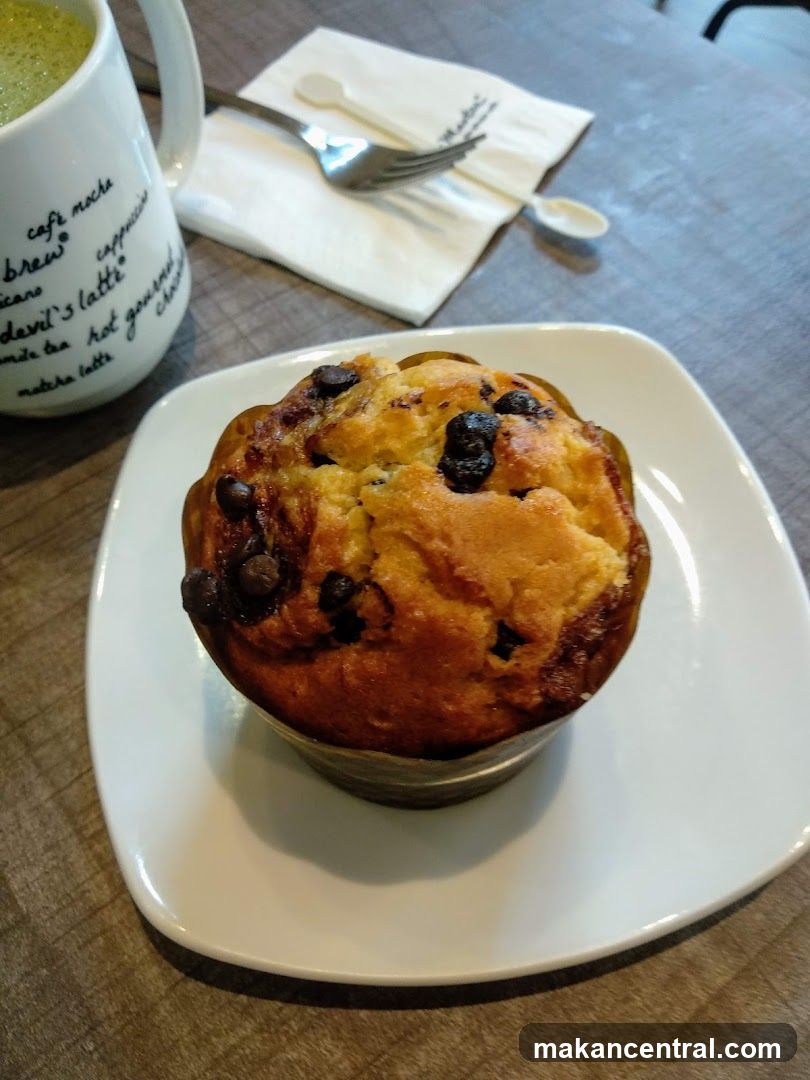 Chocolate Chip Muffin and Matcha Latte