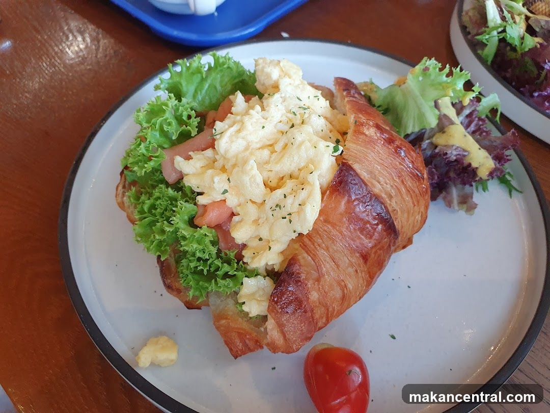 Croissant Sandwich with Scrambled Eggs and Salmon