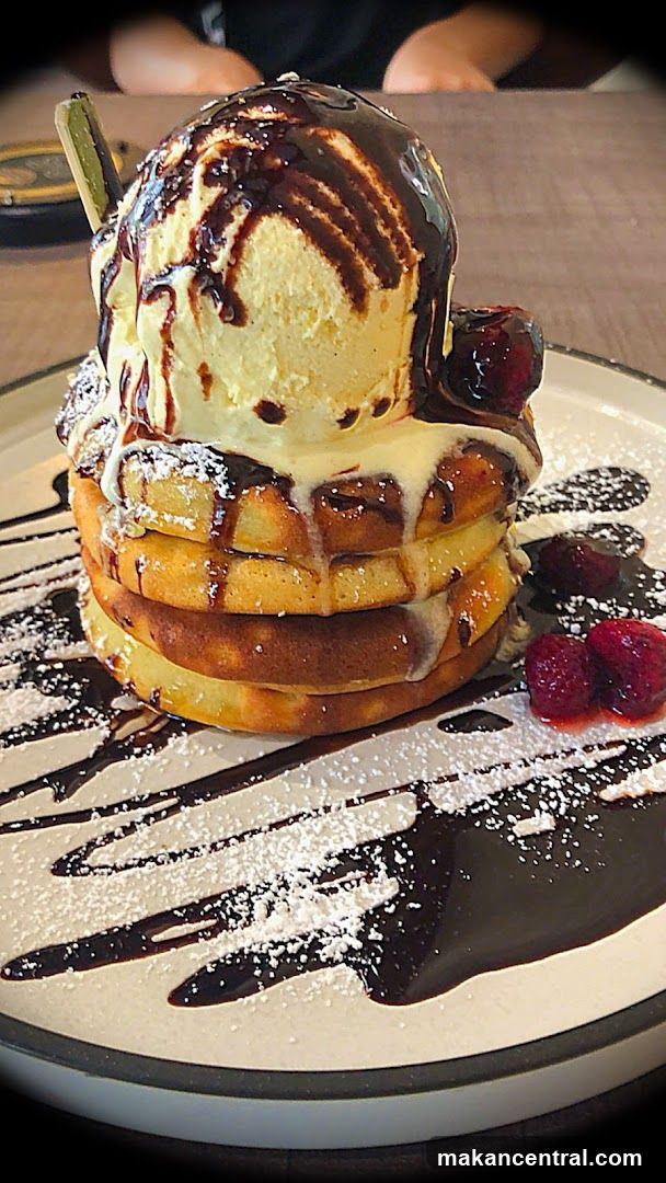 Waffles with Ice Cream and Chocolate Sauce