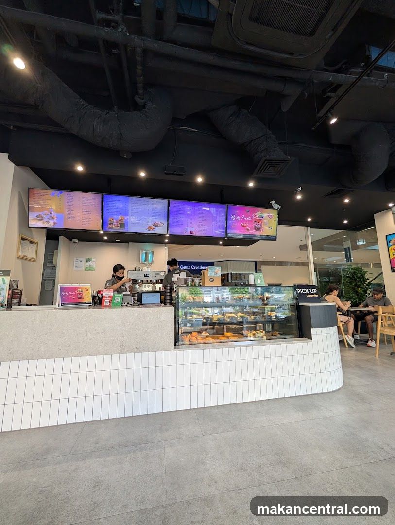 Cafe Interior with Display Cases and Menu Boards