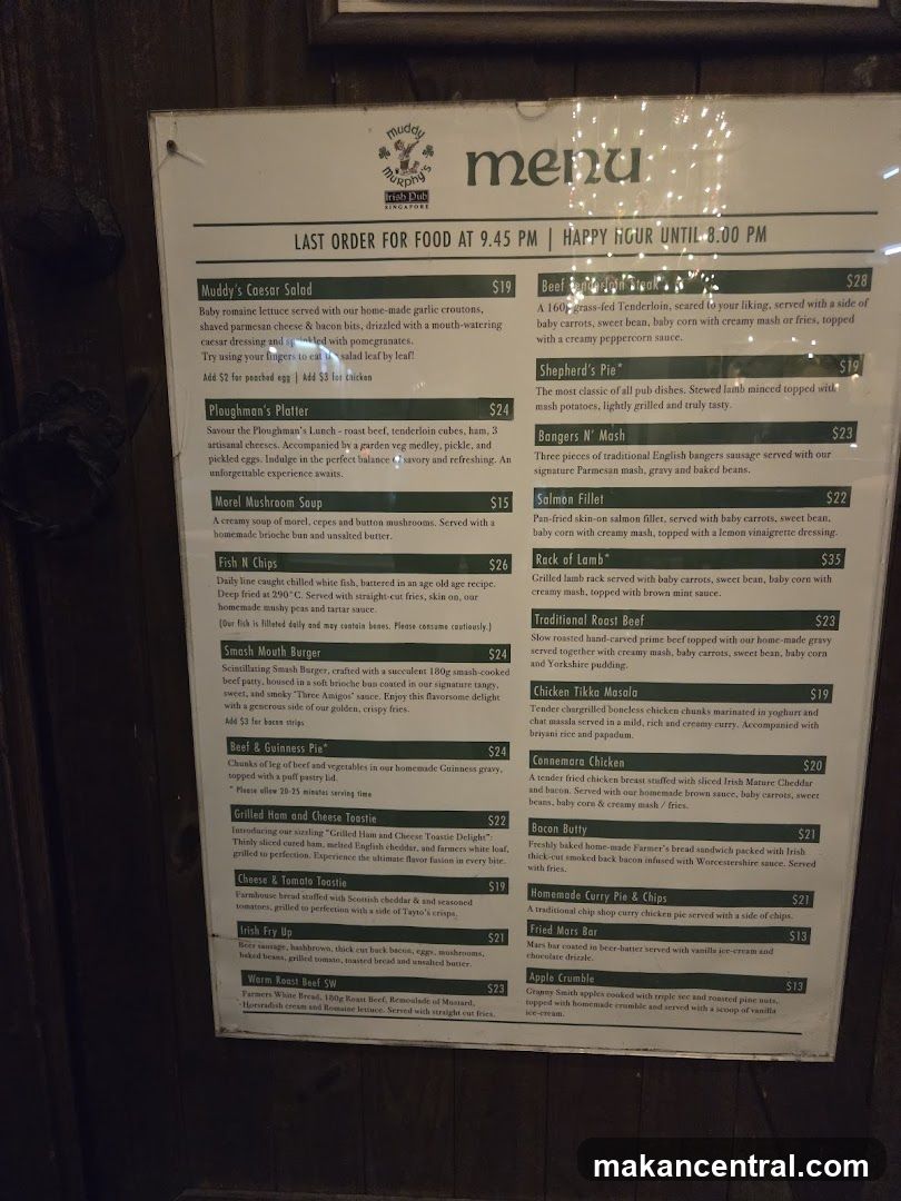 Muddy Murphy's Irish Pub Menu