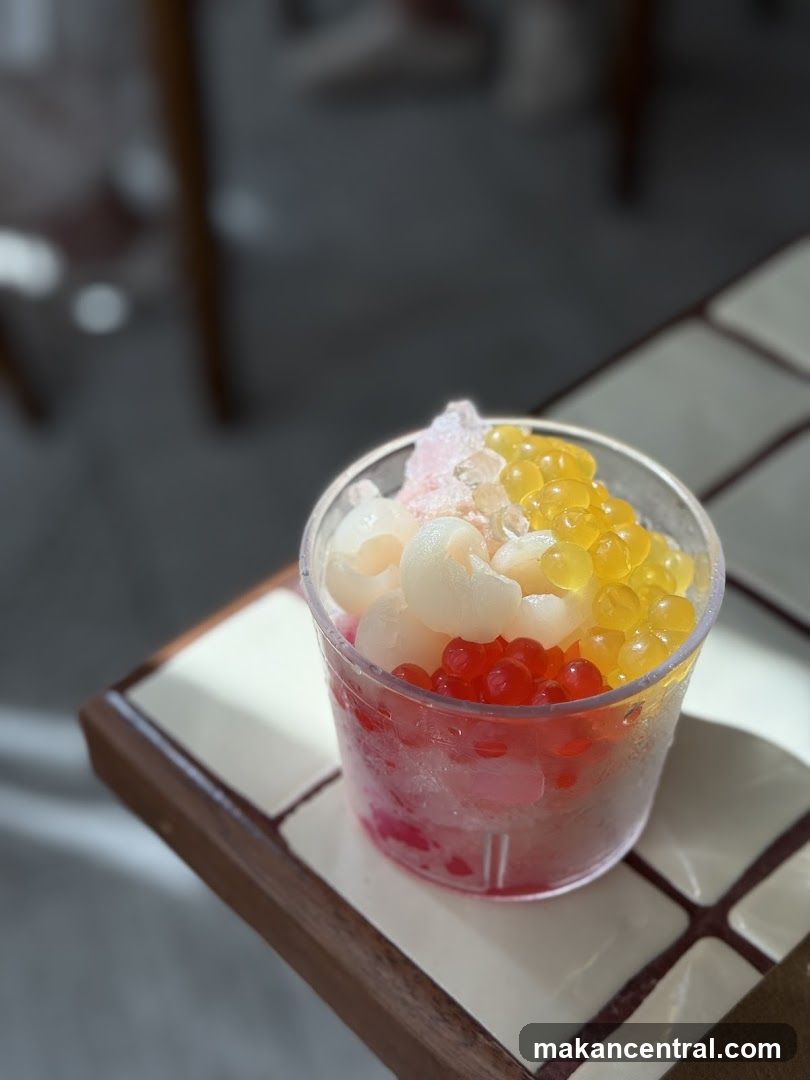 Dessert with fruit and boba