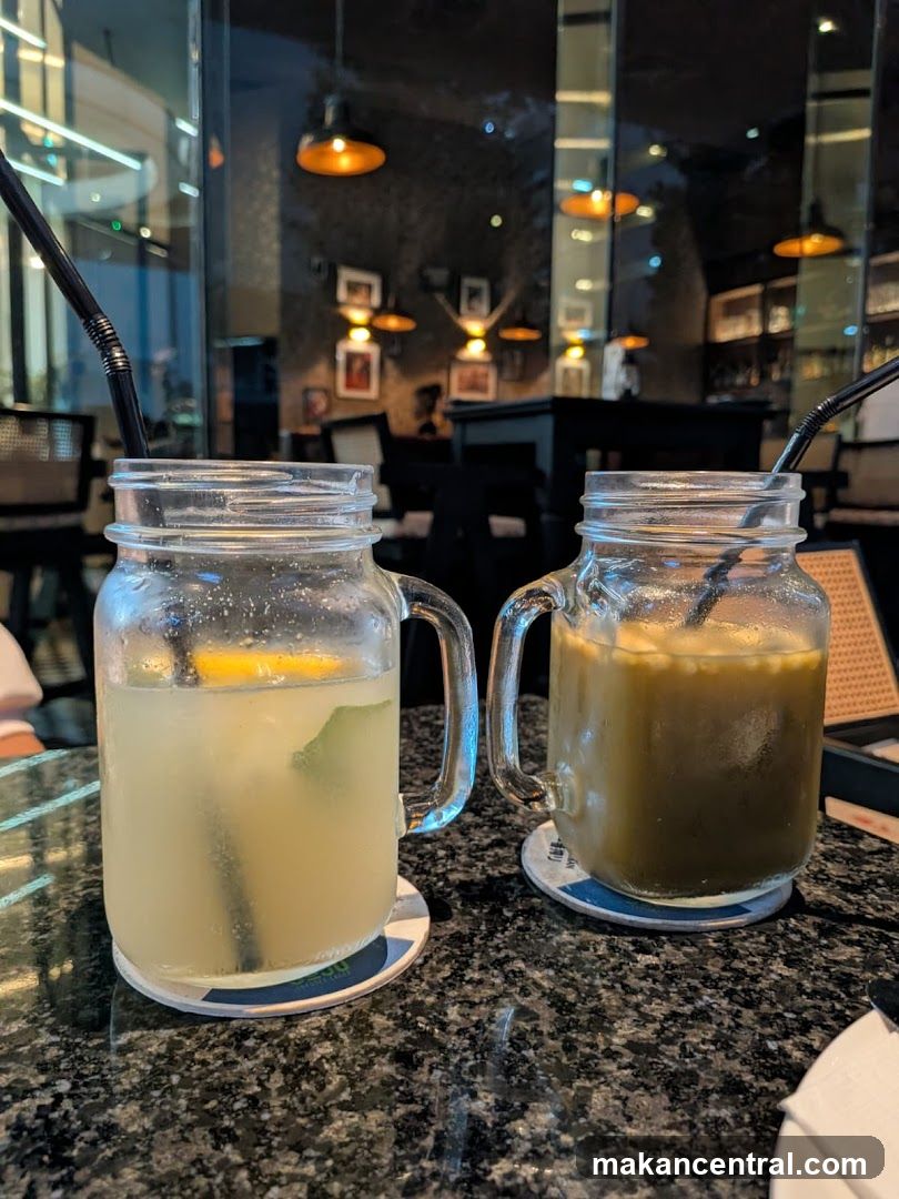 Two drinks on a table