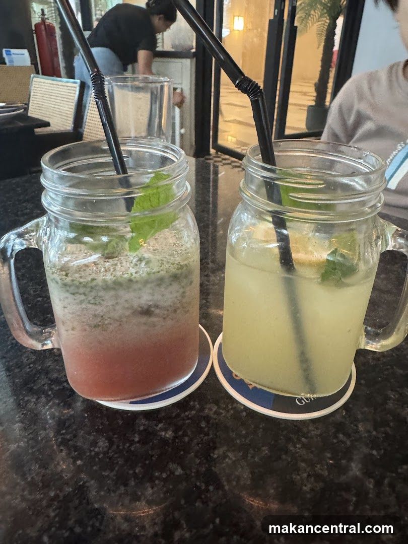 Two drinks on a table