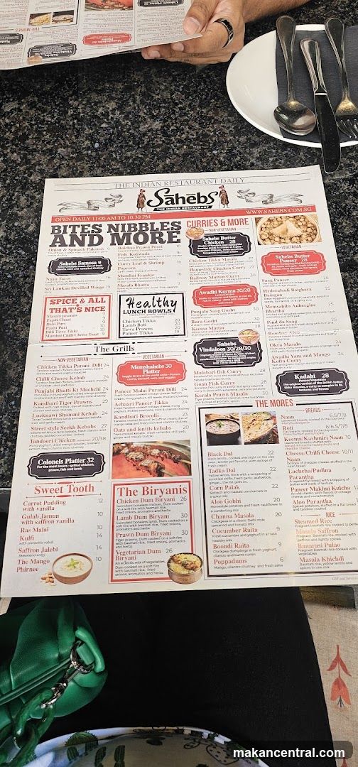Sahebs The Indian Restaurant Daily Menu