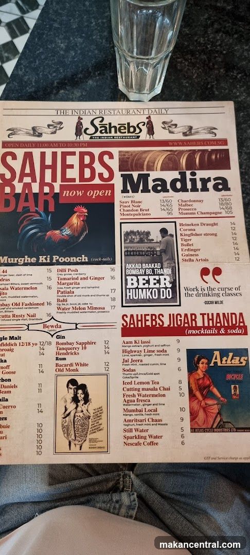 Sahebs Bar Menu