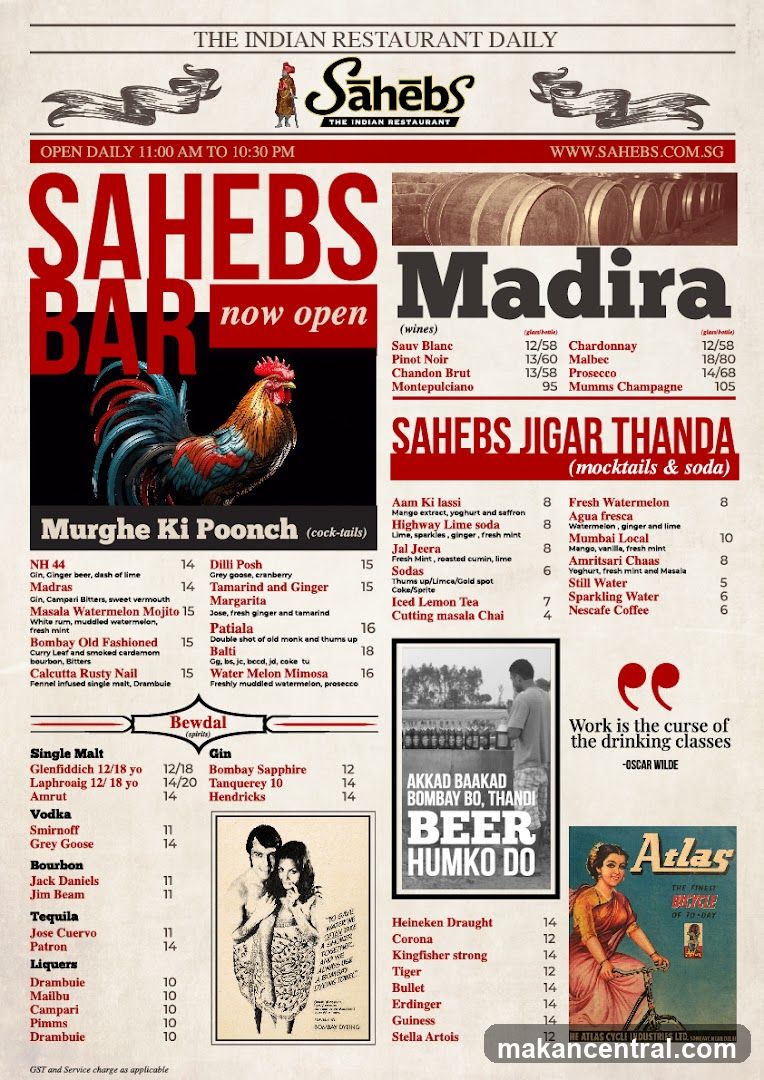 Sahebs Bar Menu