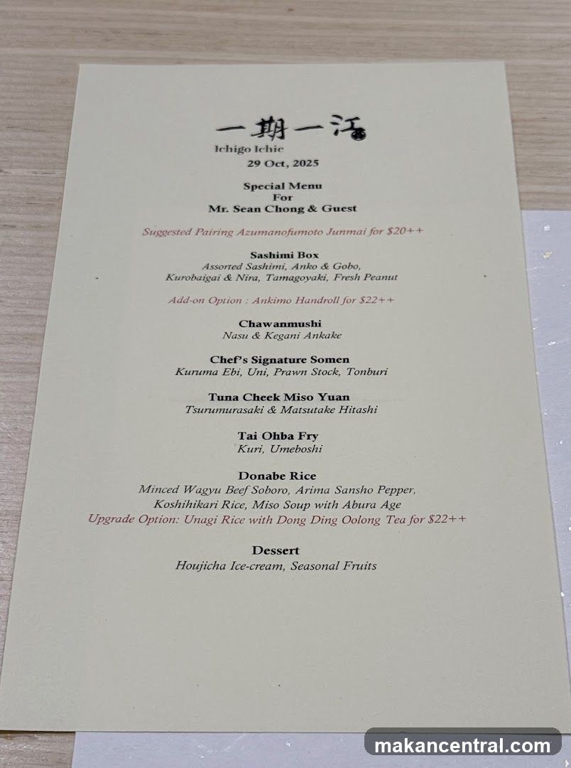 Ichigo Ichie Special Menu