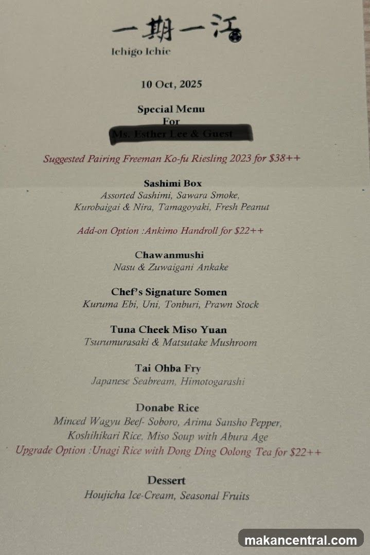 Ichigo Ichie Special Menu
