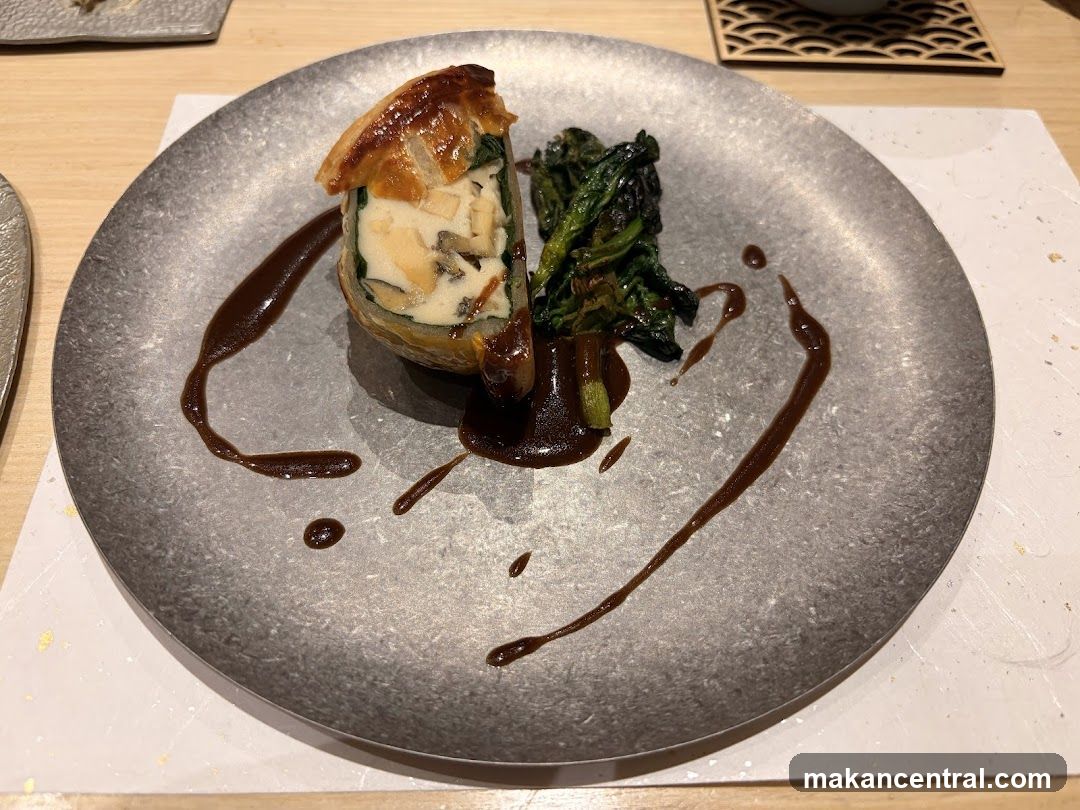 Savory Pastry with Greens and Sauce