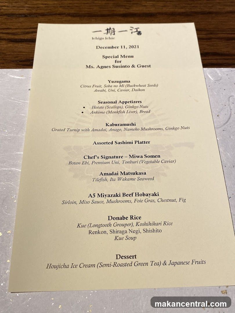Ichigo Ichie Special Menu