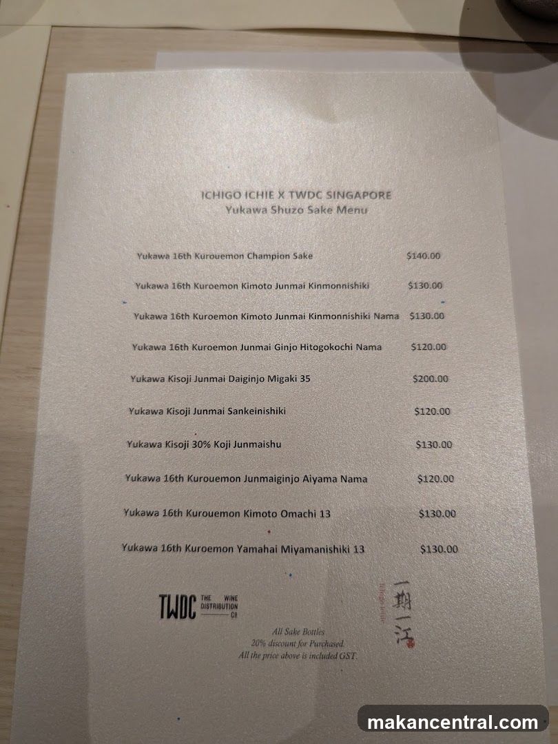 ICHIGO ICHIE X TWDC SINGAPORE Yukawa Shuzo Sake Menu