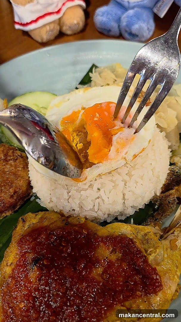 Close-up of a meal with rice and fried chicken