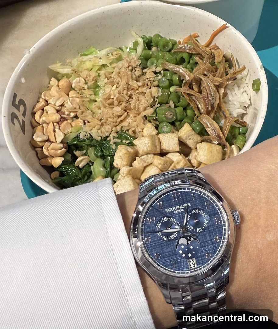 Bowl of food with watch
