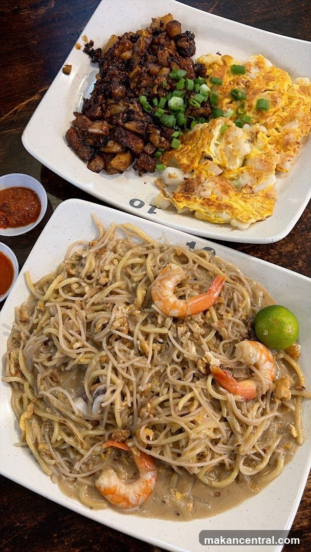 Plates of Noodles and Fried Radish Cake