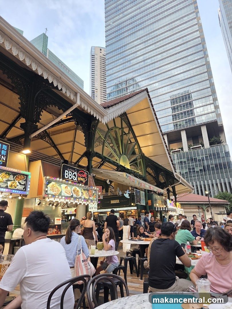Outdoor Food Court with People Dining