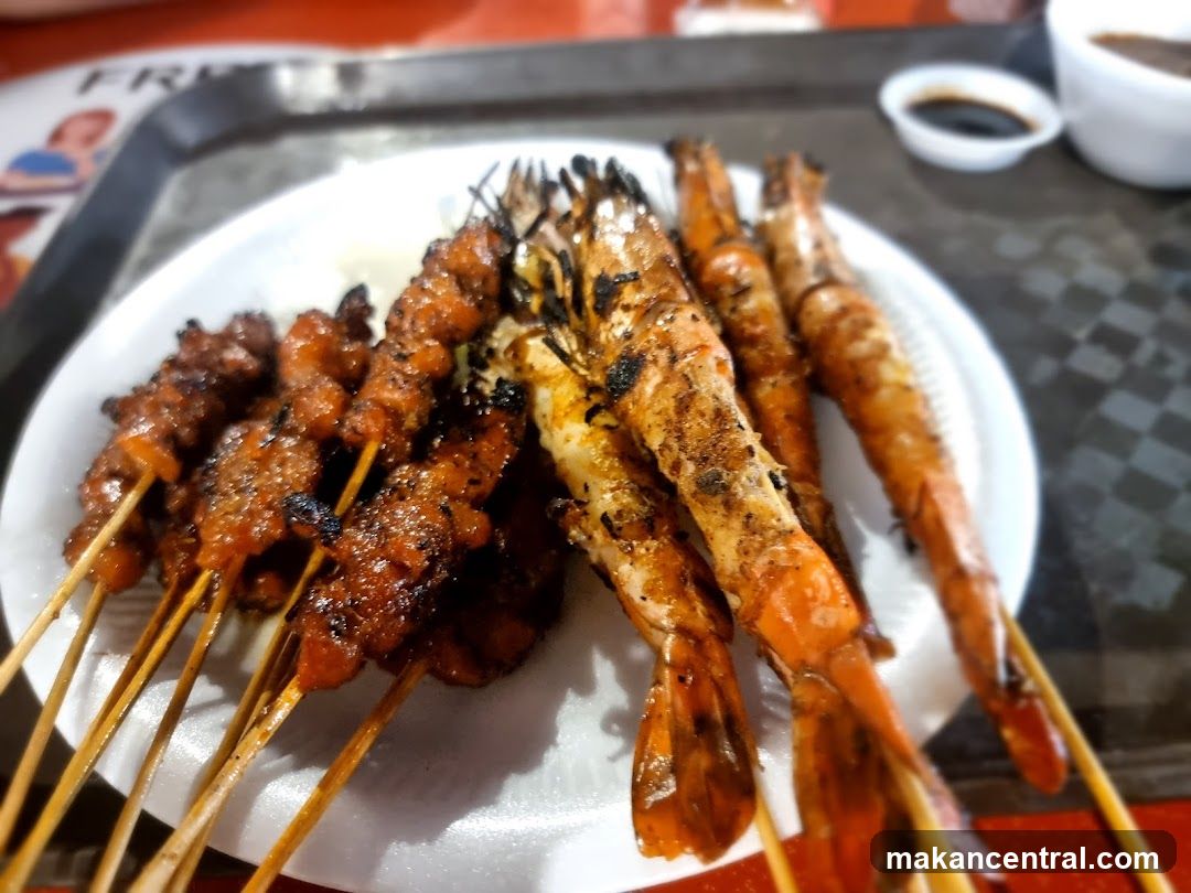 Grilled Prawns and Satay Skewers