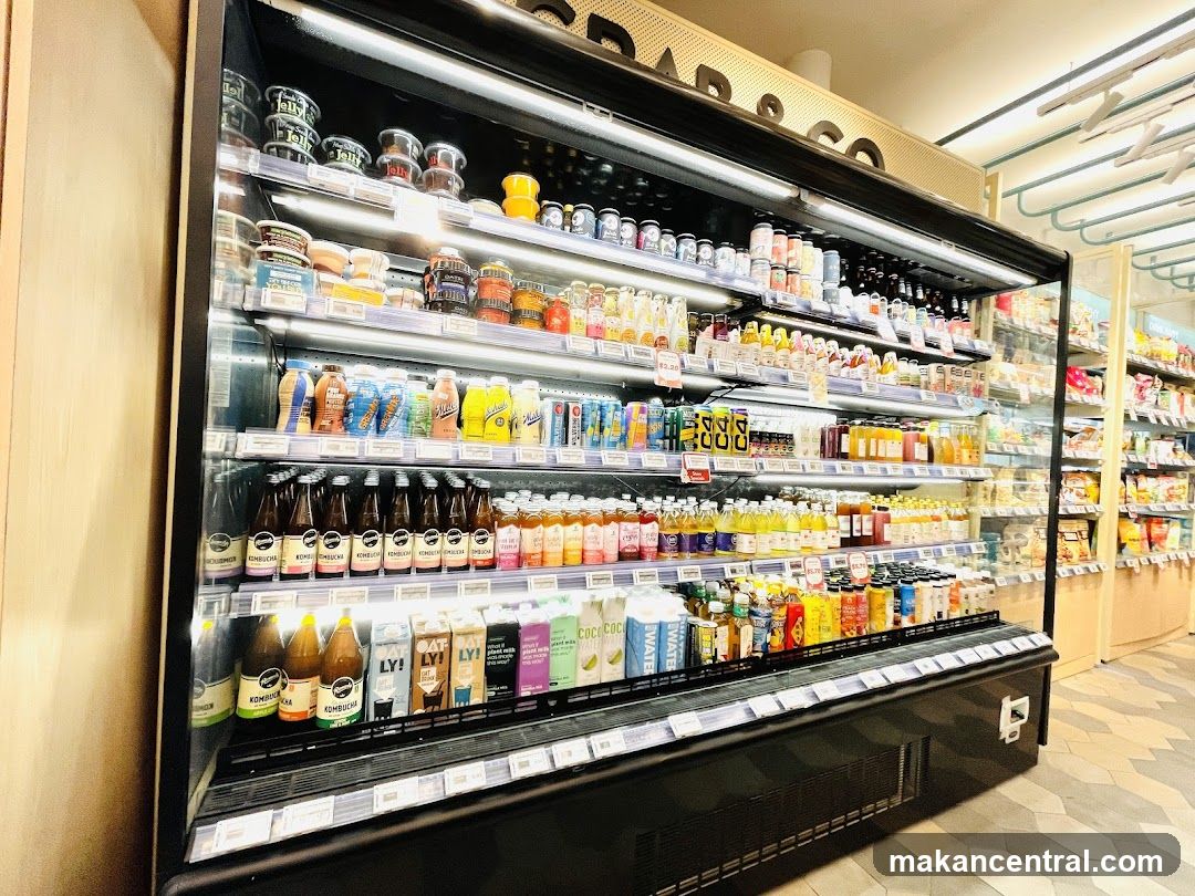 Refrigerated Display Case with Beverages and Snacks