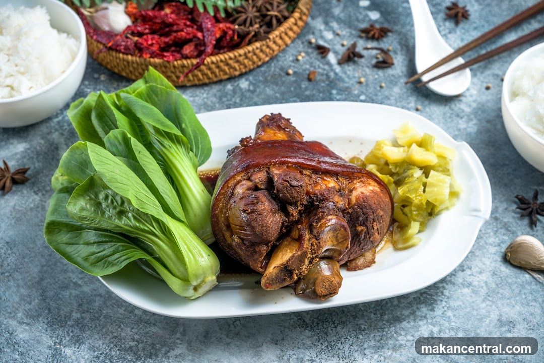 Braised Pork Knuckle with Bok Choy and Pickled Vegetables