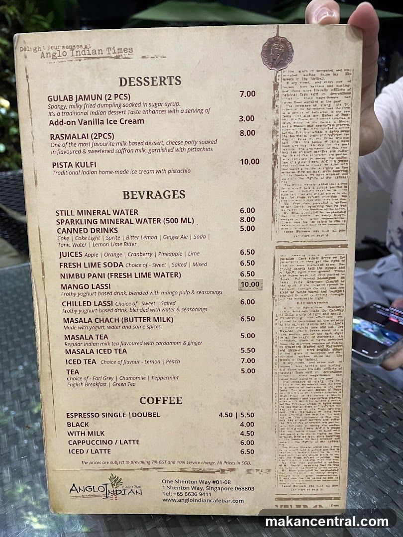 Anglo Indian Times Menu