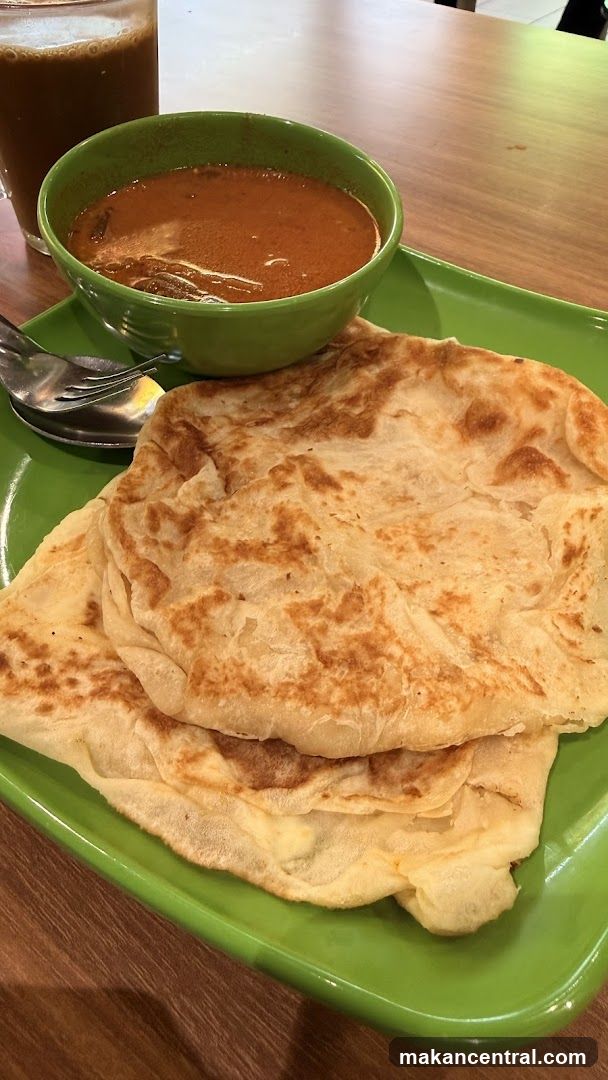 Roti Canai with Curry and Drink