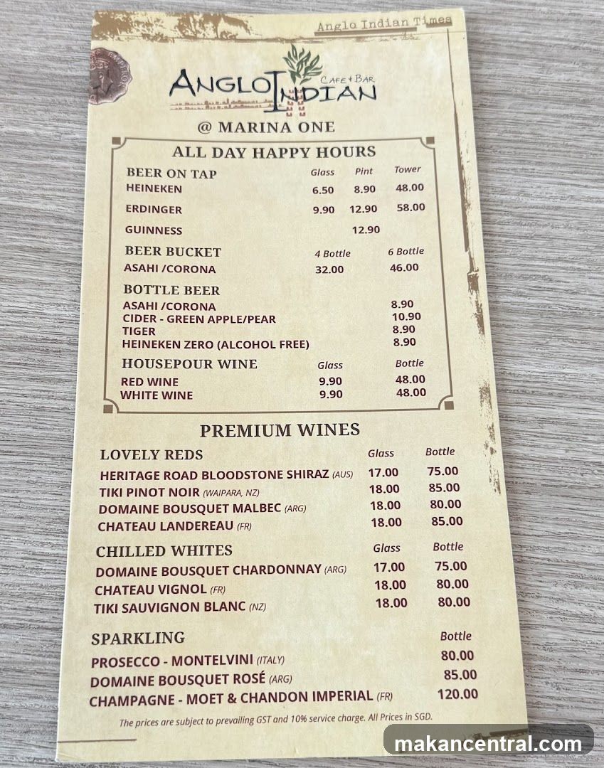 Anglo Indian Cafe + Bar Menu