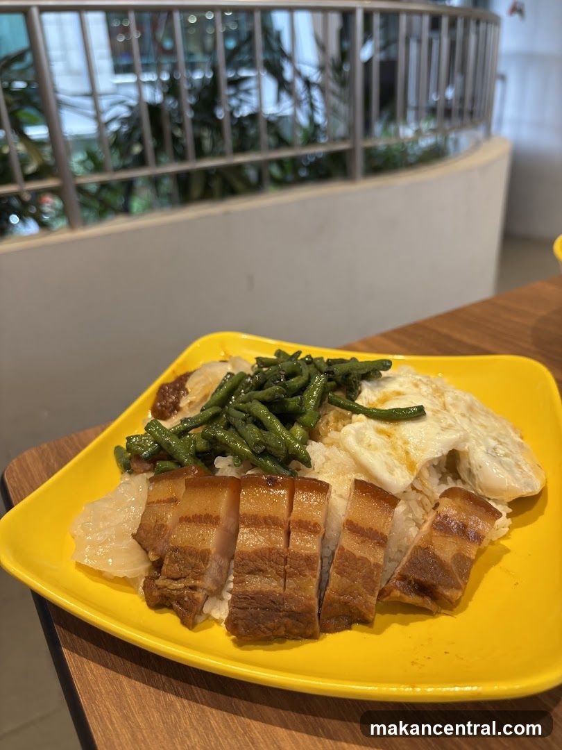 Roast Pork Rice with Fried Egg and Green Beans