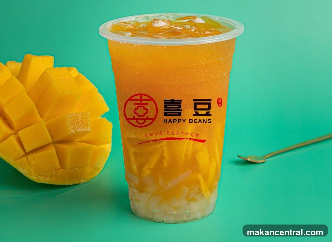 Mango Drink with Happy Beans Logo