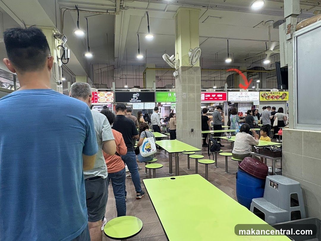 Food court with people queuing