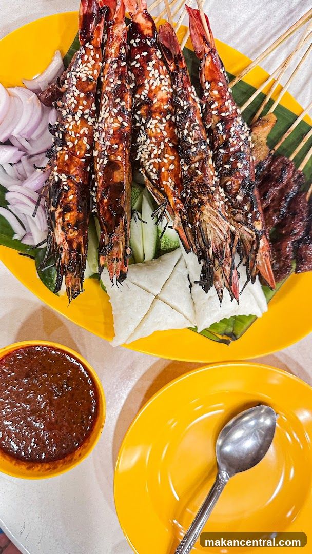 Grilled Prawns and Satay