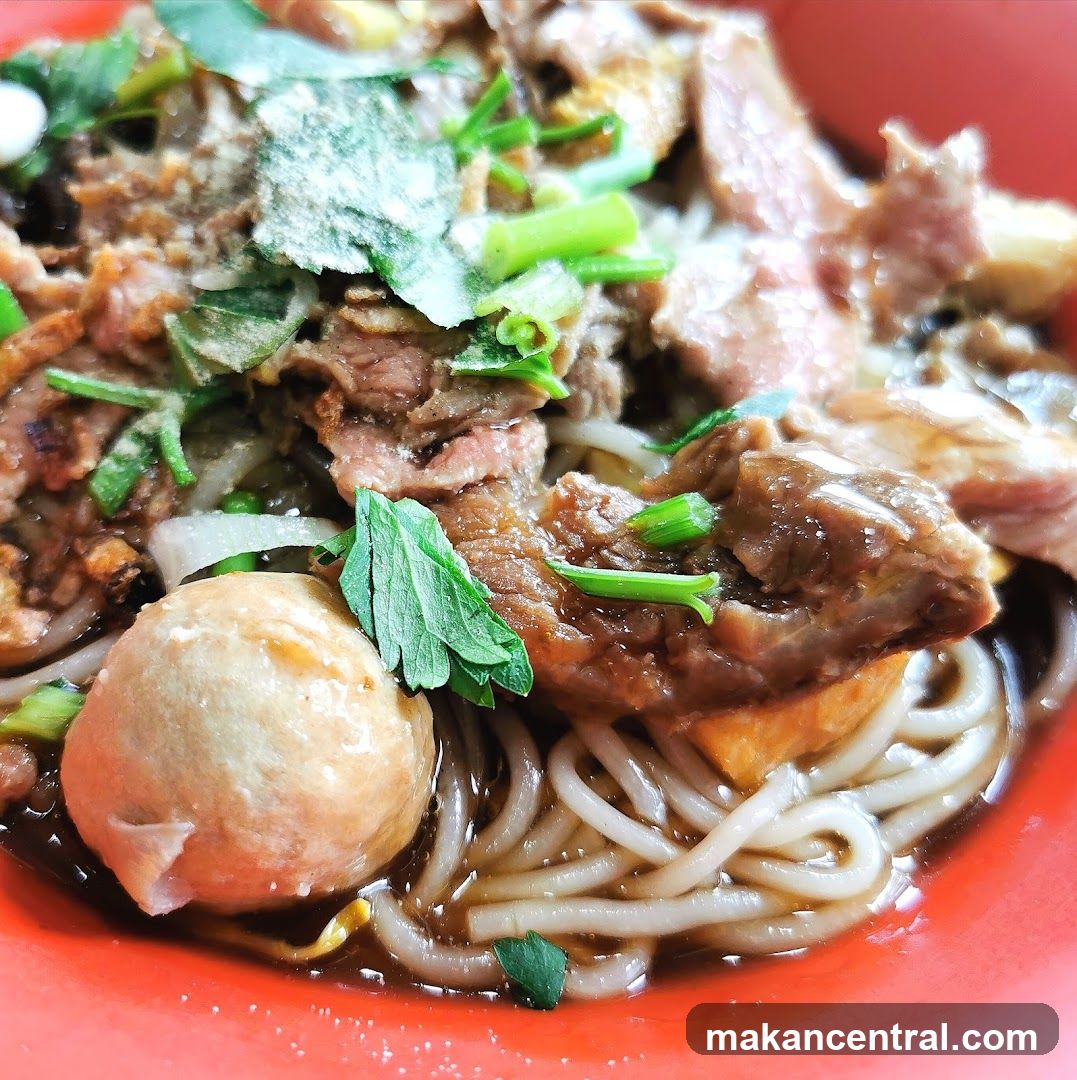 Noodle Soup with Meatballs and Sliced Meat