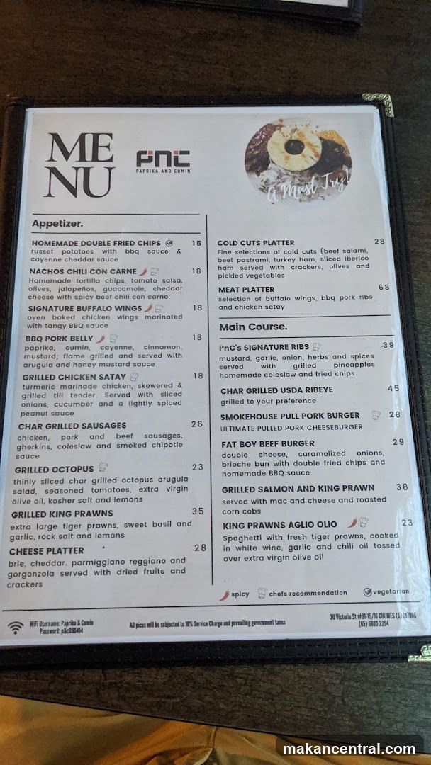 Paprika and Cumin Menu