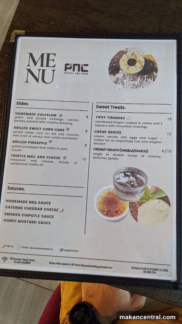 Paprika and Cumin Menu