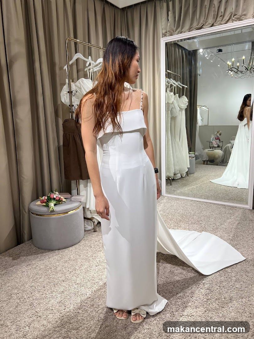 Woman Trying on a Wedding Dress