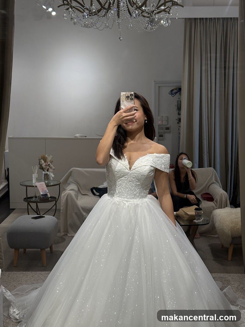 Woman Trying on a Wedding Dress