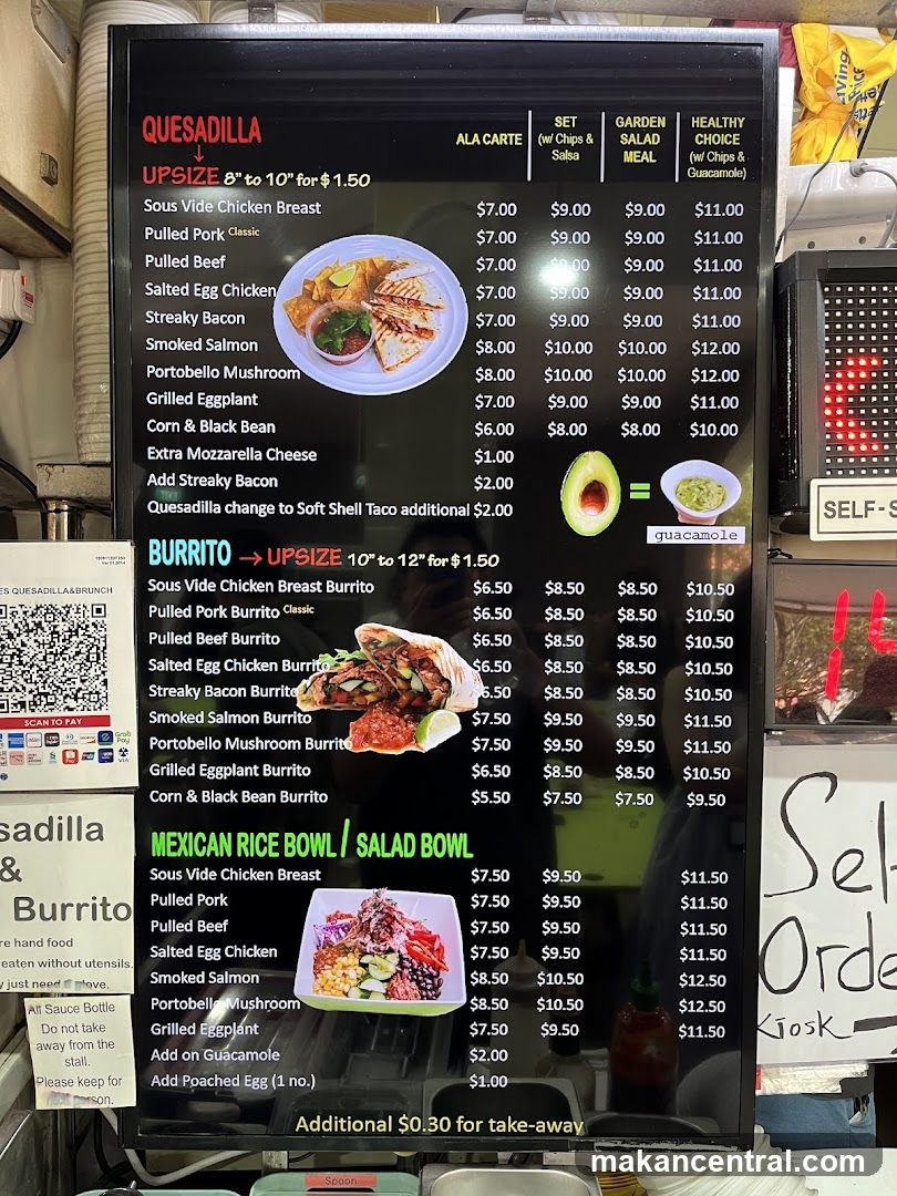 Quesadilla, Burrito, Mexican Rice Bowl / Salad Bowl Menu