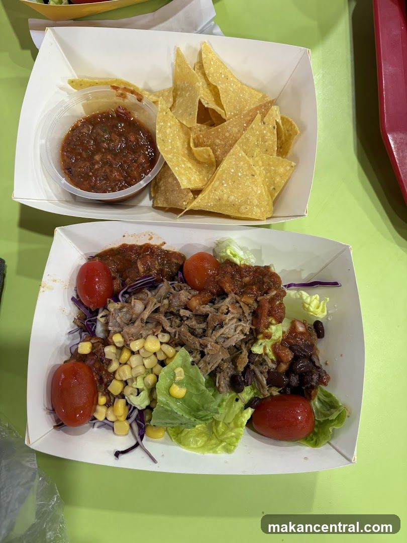 Pulled Pork Salad and Chips with Salsa