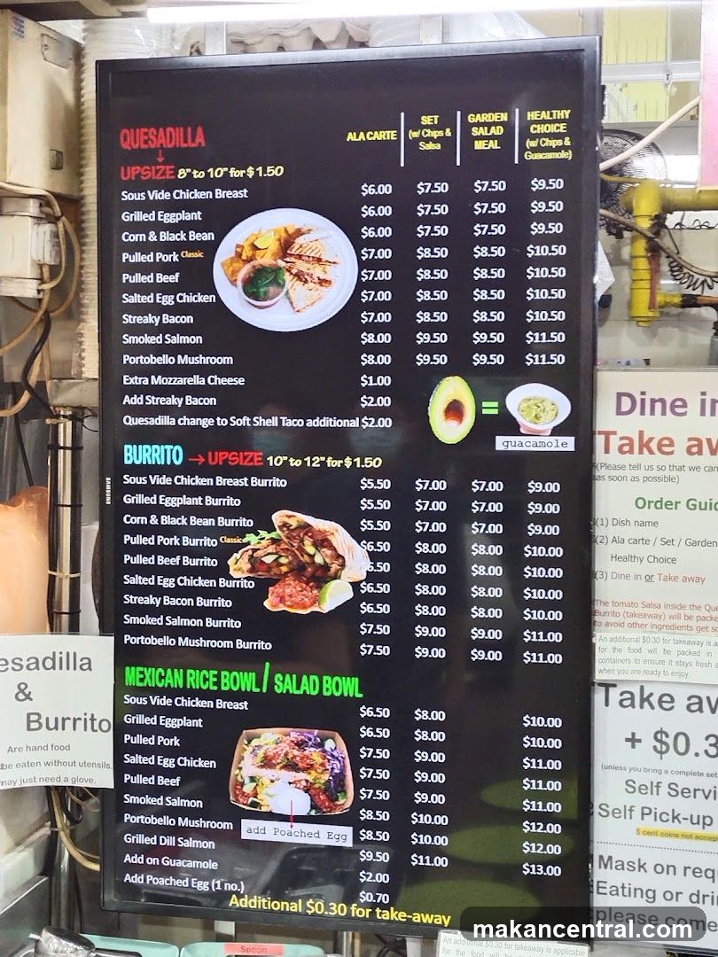 Quesadilla, Burrito, Mexican Rice Bowl / Salad Bowl Menu