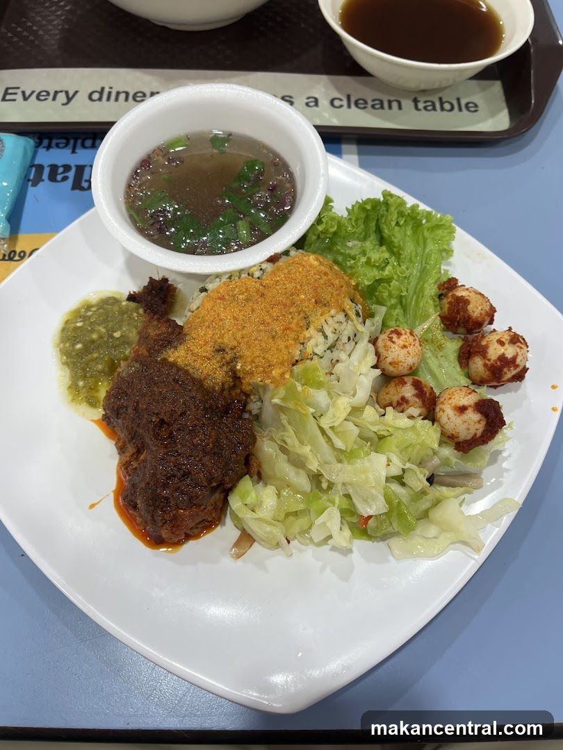 Plate of food with soup and quail eggs