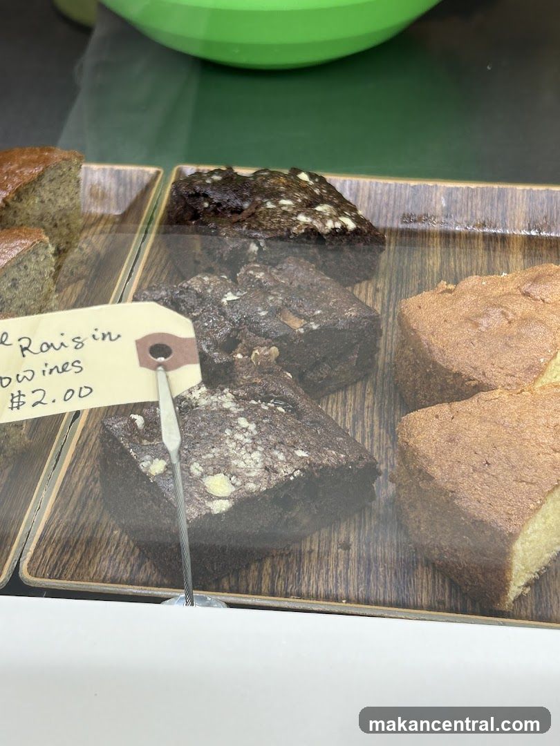 Desserts in a display case