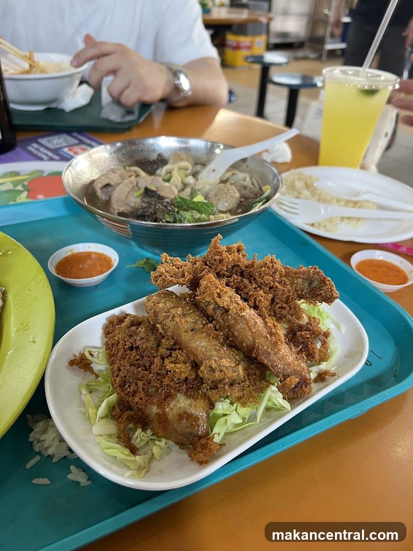 Food Tray with Fried Chicken and Noodles
