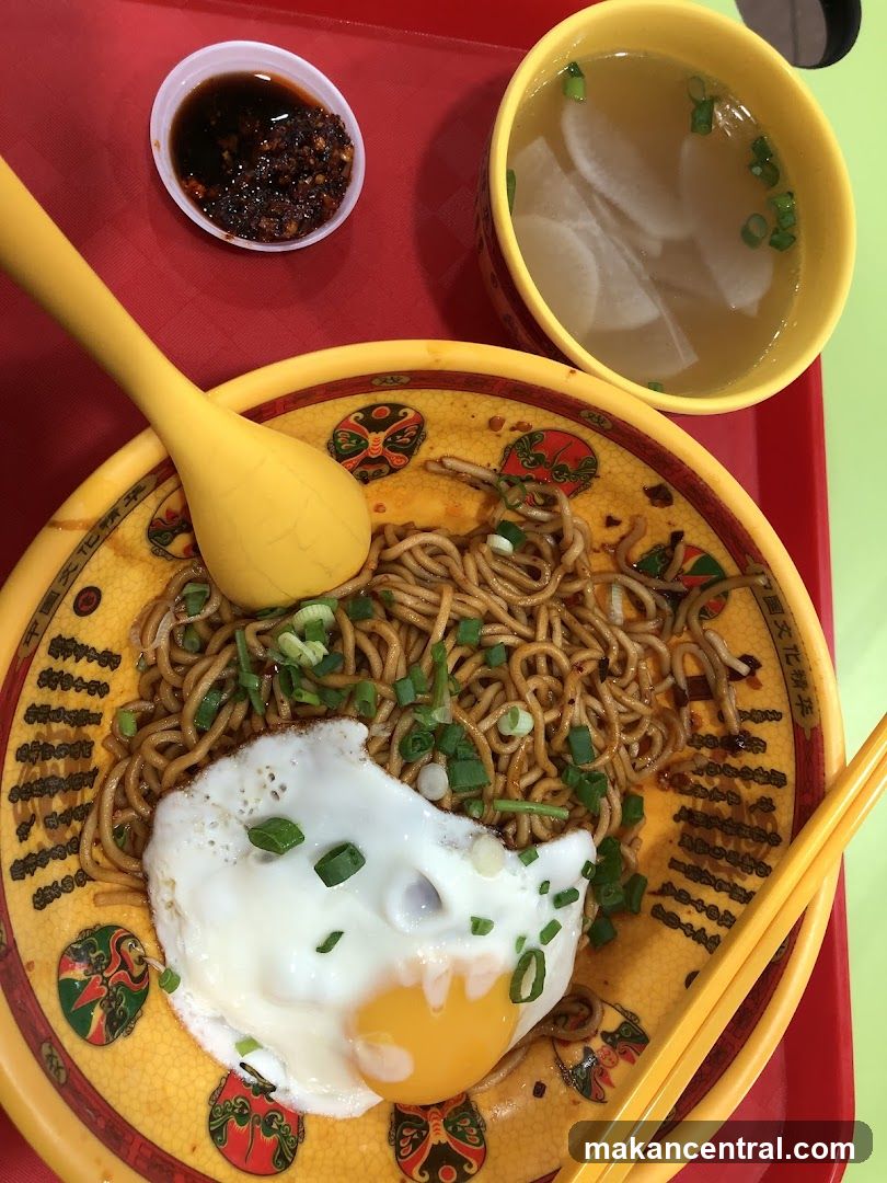 Noodles with Fried Egg and Soup