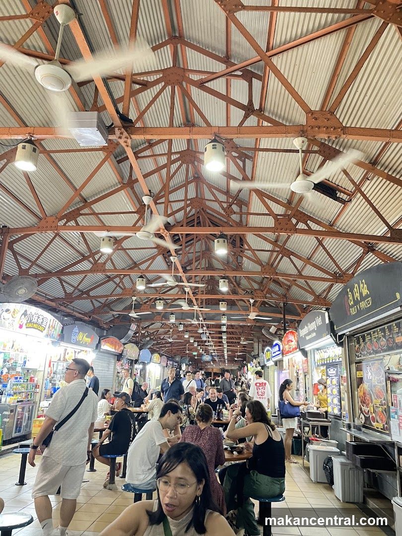 Busy Food Court with Many Stalls and Diners