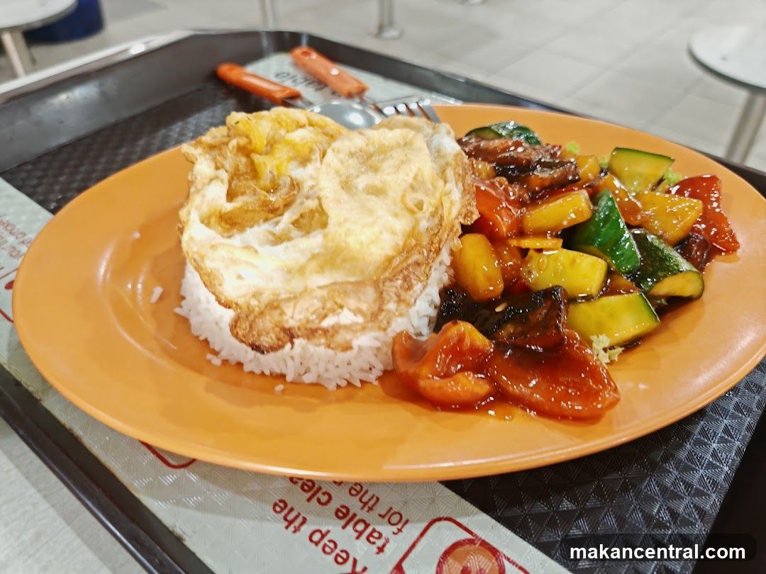 Rice with Fried Egg and Stir-fried Vegetables
