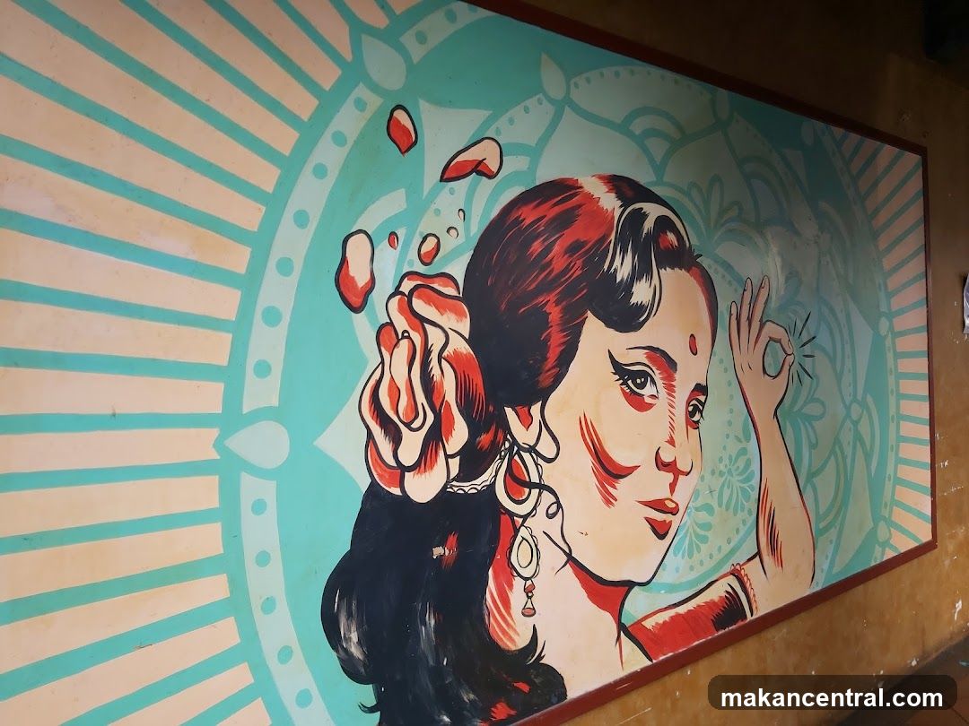 Mural of a woman with a flower in her hair