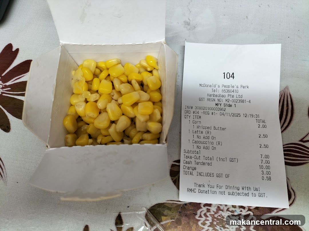McDonald's Receipt and Corn