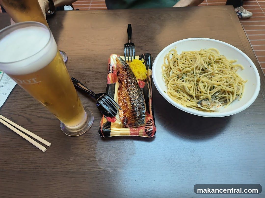 Meal with Beer and Pasta