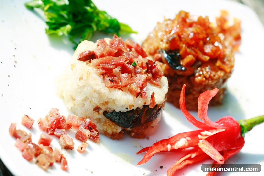 Sticky Rice Cakes with Bacon and Chili