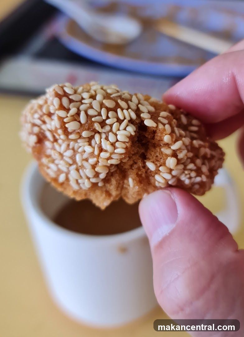 Sesame Seed Cookie Dipped in Coffee
